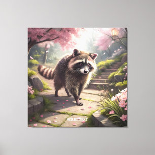 Fantasy Niedlich Racoon Sakura Garden Leinwanddruck
