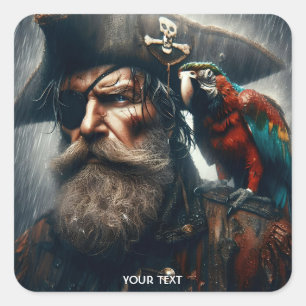 Fantasy Niedlich Rain Captain Pirate Quadratischer Aufkleber