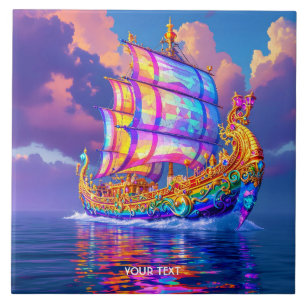 Fantasy Niedlich Rainbow Colors Ship Fliese