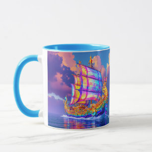 Fantasy Niedlich Rainbow Colors Ship Tasse