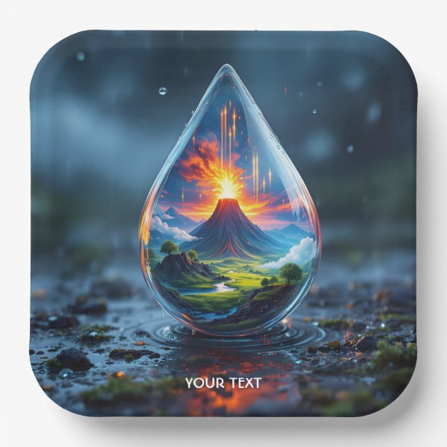 Fantasy Niedlich Raindrop Vulkan Landschaft Pappteller (Vorderseite)