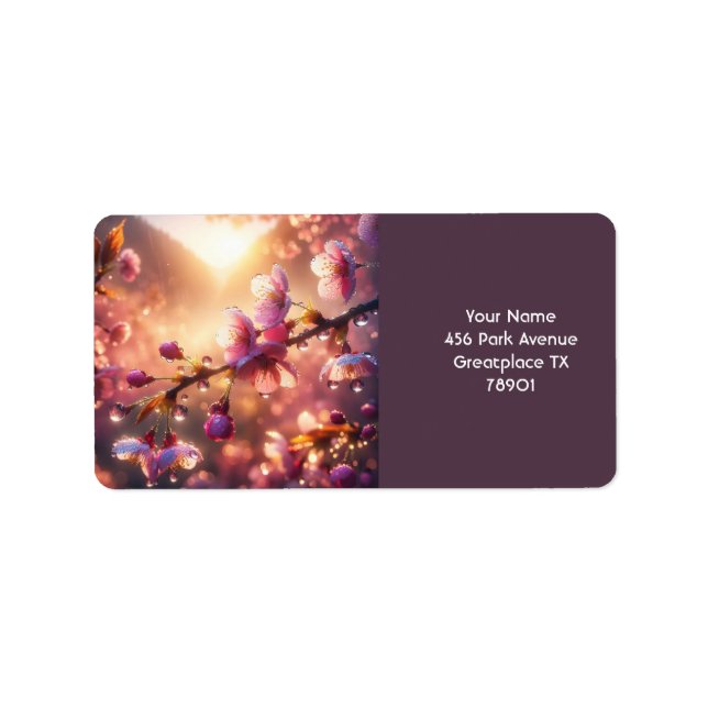 Fantasy Niedlich Raindrops Cherry Petals Adressaufkleber (Vorne)