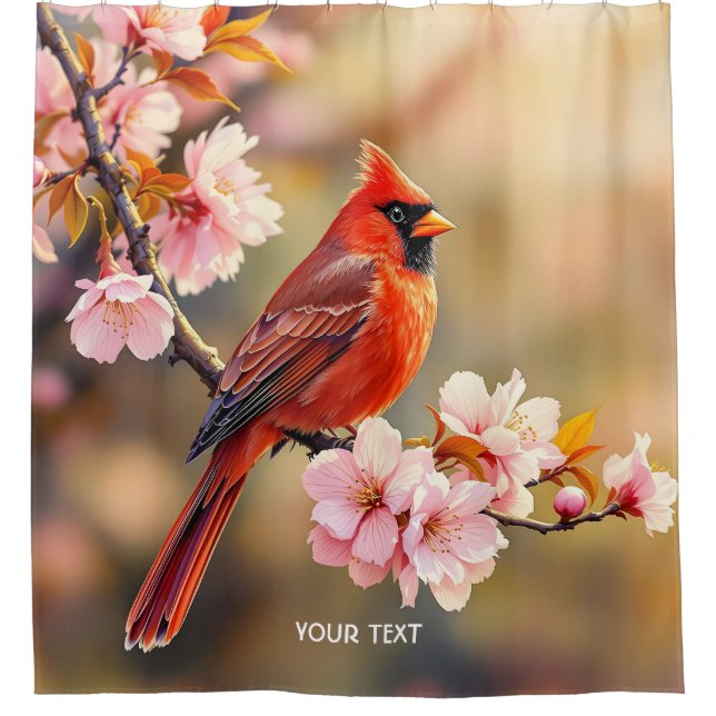 Fantasy Niedlich Red Bird Cherry Duschvorhang (Vorderseite)