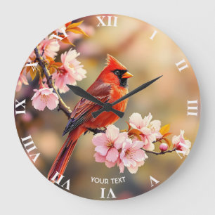 Fantasy Niedlich Red Bird Cherry Große Wanduhr