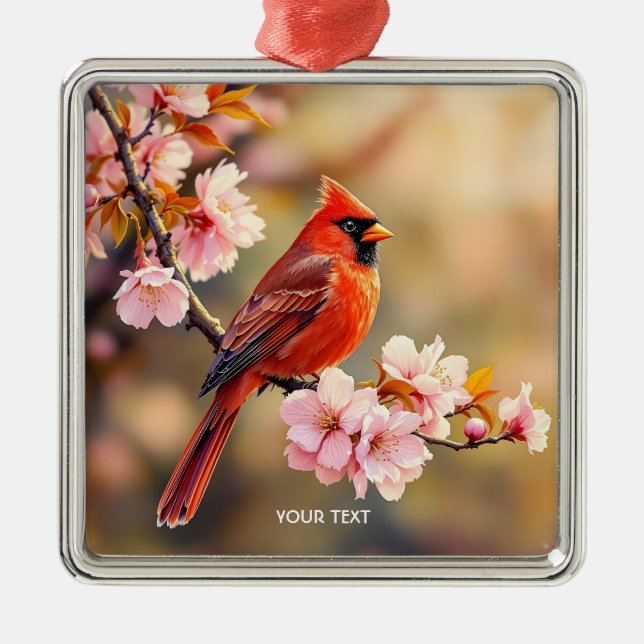 Fantasy Niedlich Red Bird Cherry Ornament Aus Metall (Vorne)