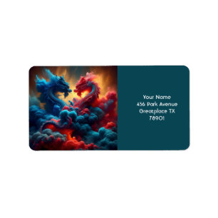 Fantasy Niedlich Red Blue Dragons Adressaufkleber
