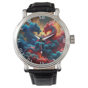 Fantasy Niedlich Red Blue Dragons Armbanduhr