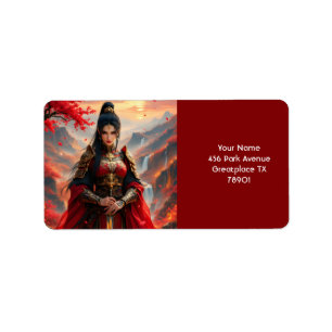 Fantasy Niedlich Red Female Samurai Adressaufkleber