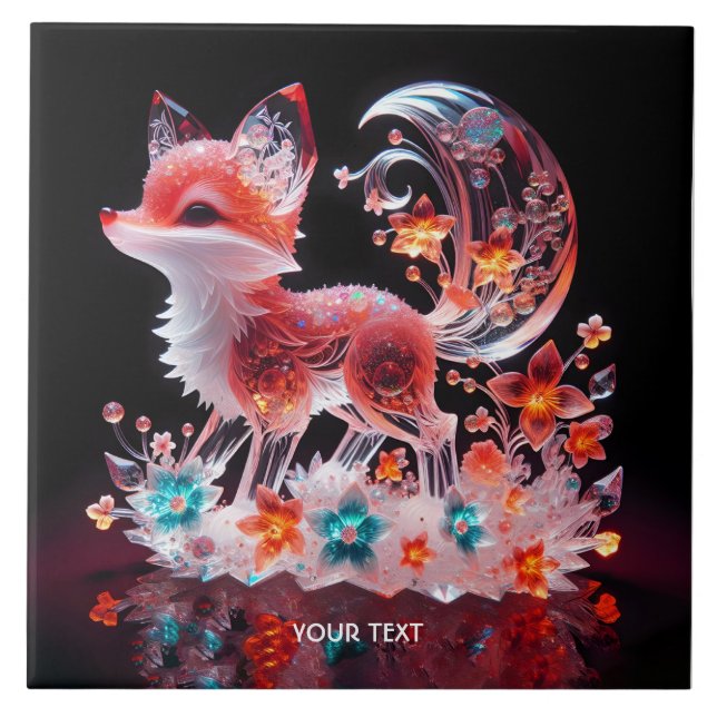 Fantasy Niedlich Red Glass Fox Fliese (Vorderseite)
