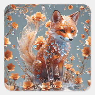 Fantasy Niedlich Red Glass Fox Quadratischer Aufkleber