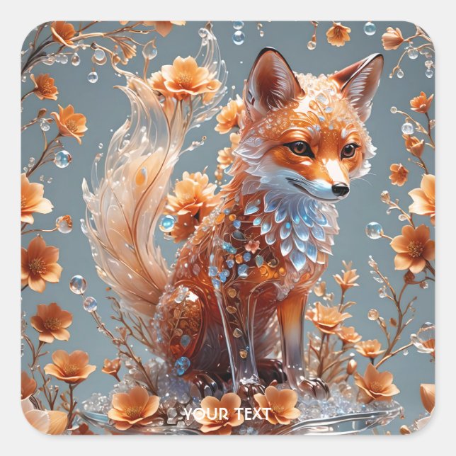 Fantasy Niedlich Red Glass Fox Quadratischer Aufkleber (Vorderseite)