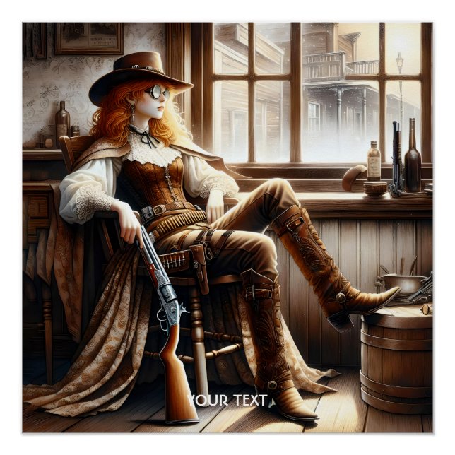 Fantasy Niedlich Red Hair Cowgirl Poster (Vorderseite)
