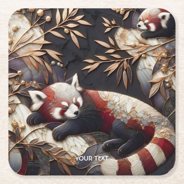 Fantasy Niedlich Red Panda Art Rechteckiger Pappuntersetzer (Vorderseite)