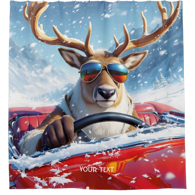 Fantasy Niedlich Rentier Car Winter Duschvorhang (Vorderseite)