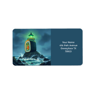 Fantasy Niedlich Riesenspuschi Leuchtturm Adressaufkleber