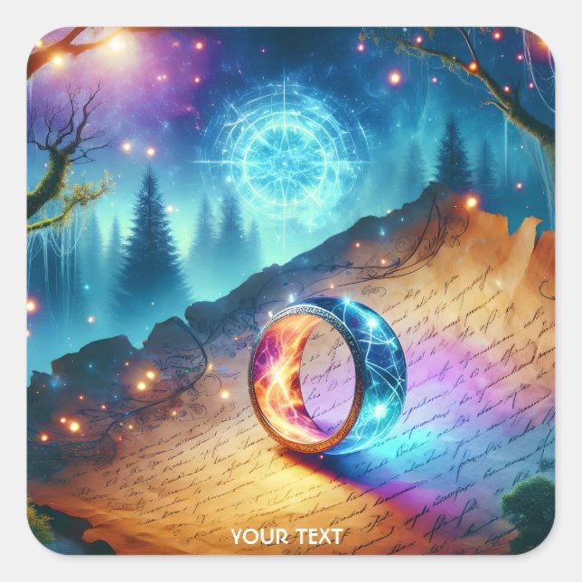 Fantasy Niedlich Ring Forest Skies Quadratischer Aufkleber (Vorderseite)