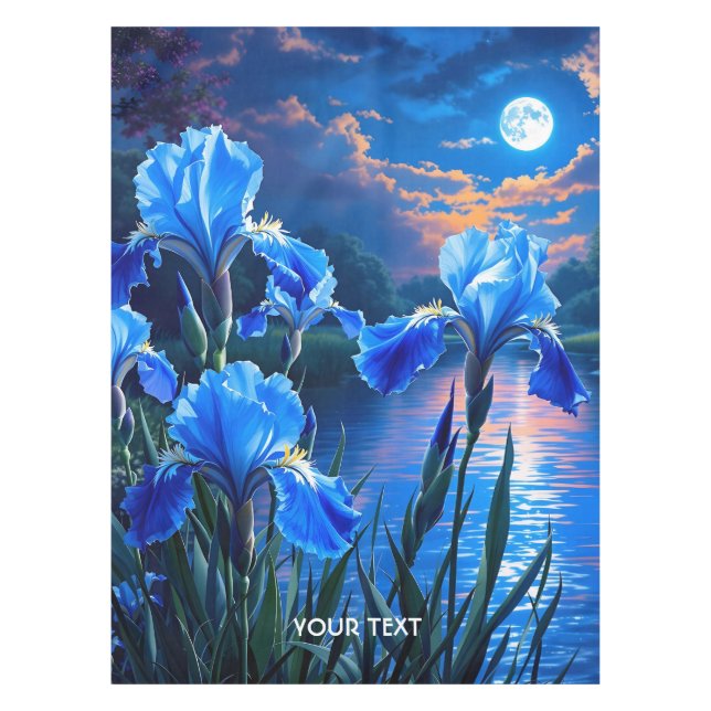 Fantasy Niedlich River Blue Irises Tischdecke (Vorderseite)
