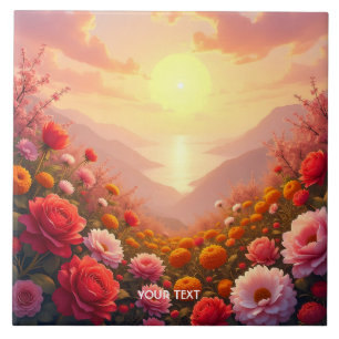 Fantasy Niedlich River Blume Sunset Fliese