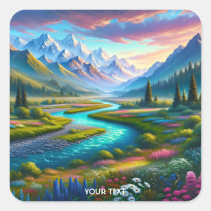 Fantasy Niedlich River Blume Valle Quadratischer Aufkleber