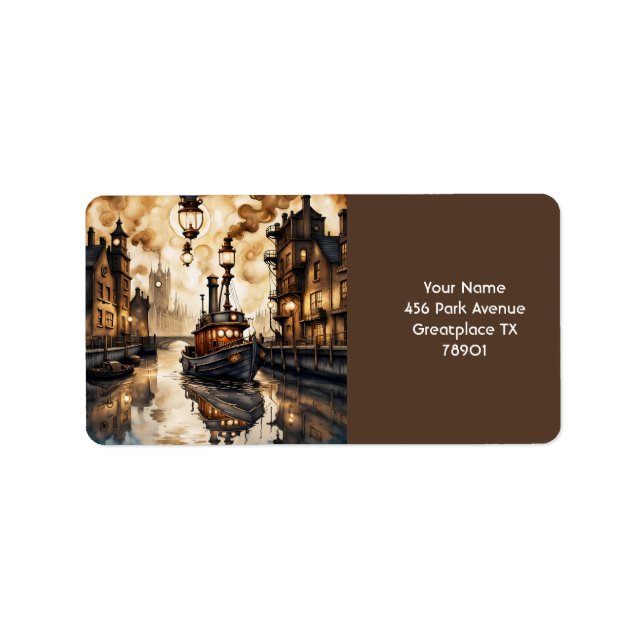 Fantasy Niedlich River Boat Bridge Adressaufkleber (Vorne)