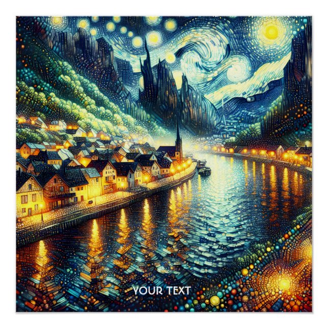 Fantasy Niedlich River Town Moon Poster (Vorderseite)