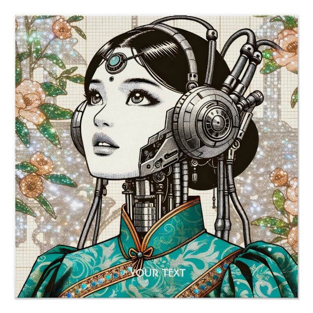 Fantasy Niedlich Robot Girl Blume Poster (Vorderseite)