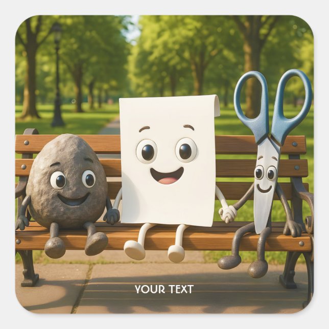 Fantasy Niedlich Rock Paper Schere Quadratischer Aufkleber (Vorderseite)