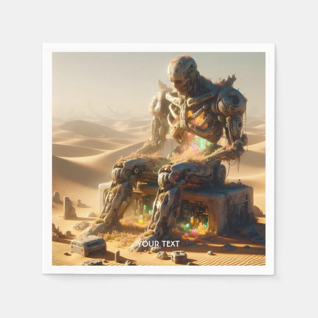Fantasy Niedlich Rusty Robot Wüste Serviette (Vorderseite)