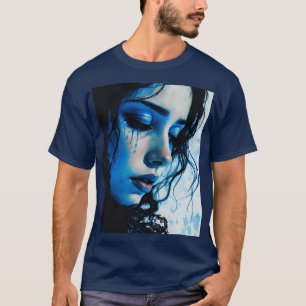 Fantasy Niedlich Sad Girl Blue T-Shirt