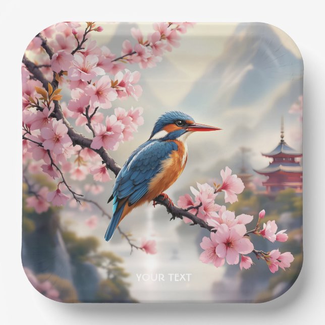 Fantasy Niedlich Sakura Bird Blue Pappteller (Vorderseite)