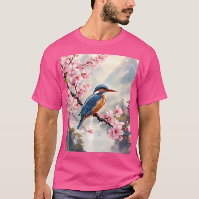 Fantasy Niedlich Sakura Bird Blue T-Shirt (Vorderseite)
