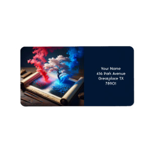 Fantasy Niedlich Sakura Blue Red Adressaufkleber