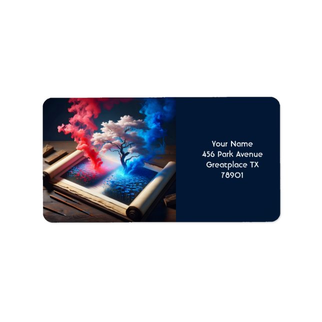 Fantasy Niedlich Sakura Blue Red Adressaufkleber (Vorne)