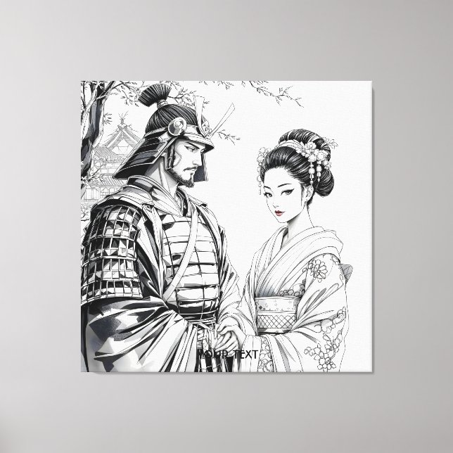 Fantasy Niedlich Samurai Geisha Pencil Leinwanddruck (Vorderseite)
