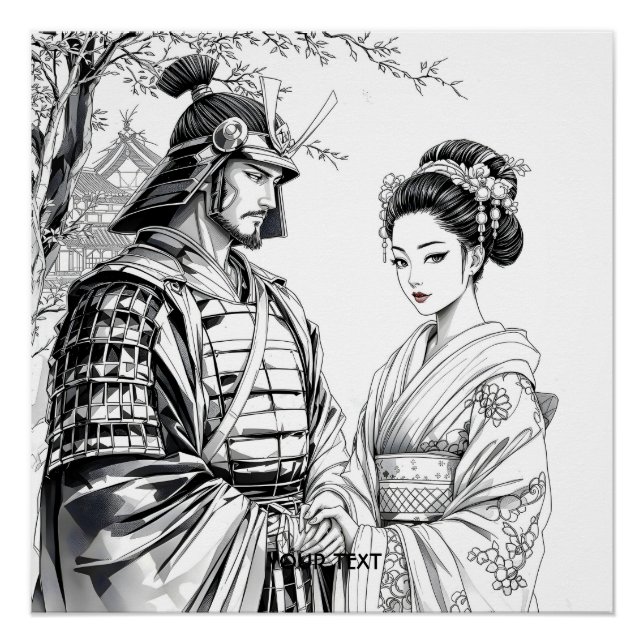 Fantasy Niedlich Samurai Geisha Pencil Poster (Vorderseite)