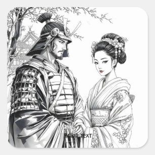 Fantasy Niedlich Samurai Geisha Pencil Quadratischer Aufkleber