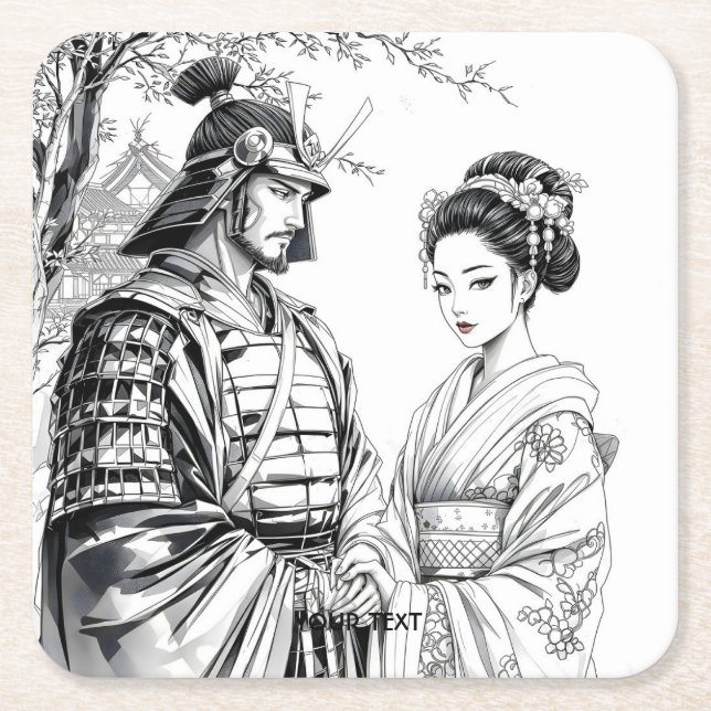 Fantasy Niedlich Samurai Geisha Pencil Rechteckiger Pappuntersetzer (Vorderseite)