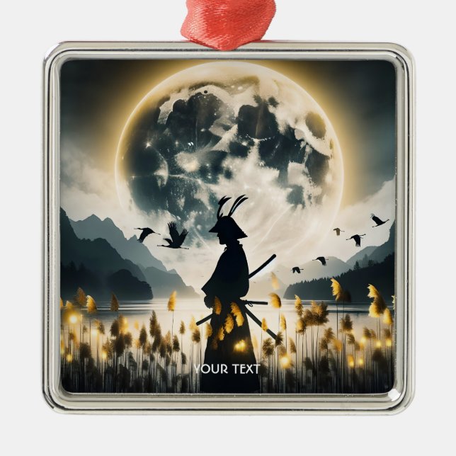 Fantasy Niedlich Samurai Reeds Moon Ornament Aus Metall (Vorne)