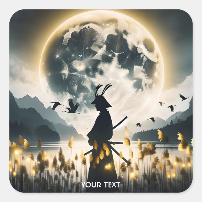 Fantasy Niedlich Samurai Reeds Moon Quadratischer Aufkleber (Vorderseite)