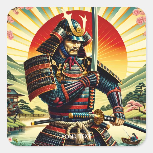 Fantasy Niedlich Samurai Warrior Katana Quadratischer Aufkleber (Vorderseite)