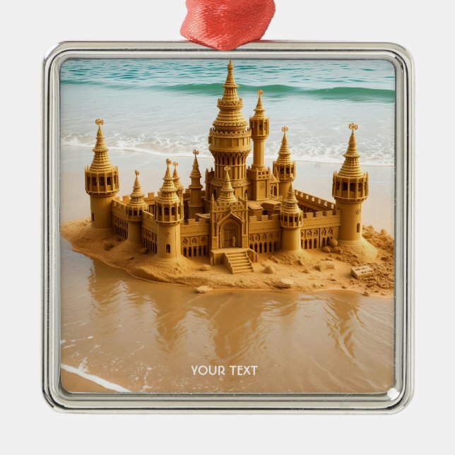Fantasy Niedlich Sand Castle Beach Ornament Aus Metall (Vorne)