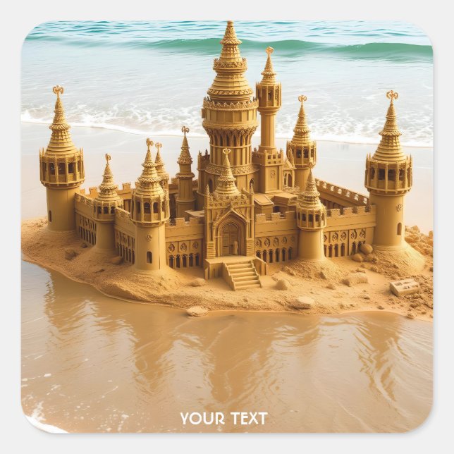 Fantasy Niedlich Sand Castle Beach Quadratischer Aufkleber (Vorderseite)