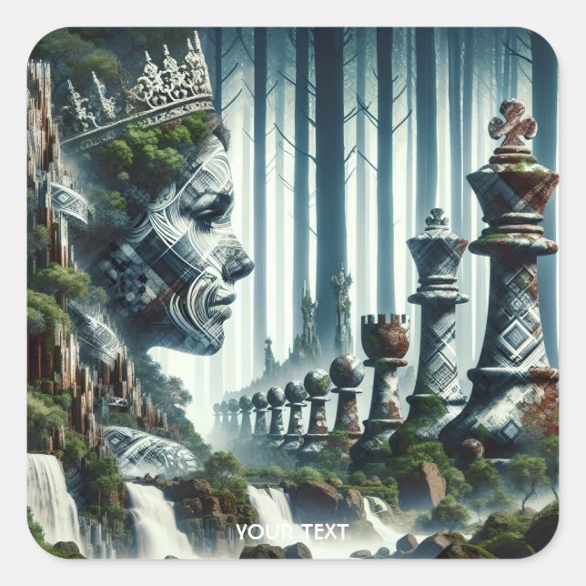 Fantasy Niedlich Schachwald Moss Quadratischer Aufkleber (Vorderseite)
