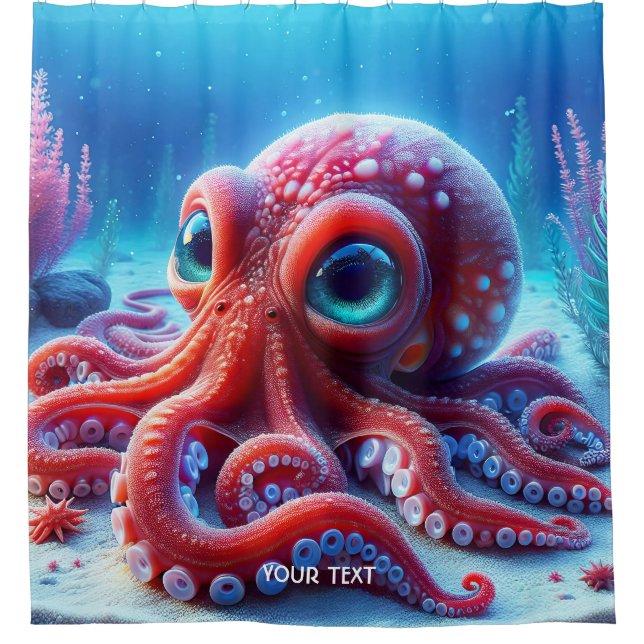Fantasy Niedlich Sea Red Octopus Duschvorhang (Vorderseite)