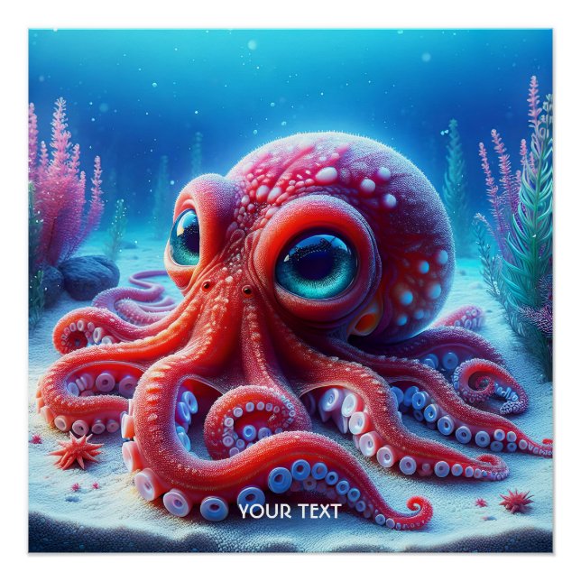 Fantasy Niedlich Sea Red Octopus Poster (Vorderseite)