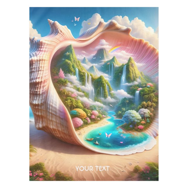 Fantasy Niedlich Seashell Hidden Landschaft Tischdecke (Vorderseite)
