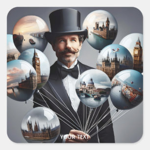 Fantasy Niedlich Seller Balloons Cities Quadratischer Aufkleber
