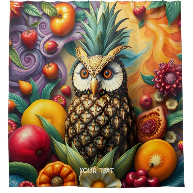 Fantasy Niedlich Serene Ananas Owl Duschvorhang (Vorderseite)
