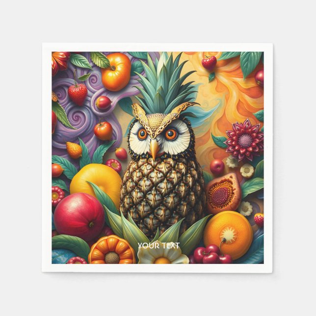 Fantasy Niedlich Serene Ananas Owl Serviette (Vorderseite)