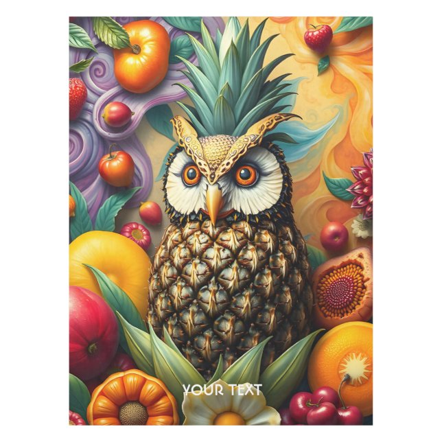 Fantasy Niedlich Serene Ananas Owl Tischdecke (Vorderseite)